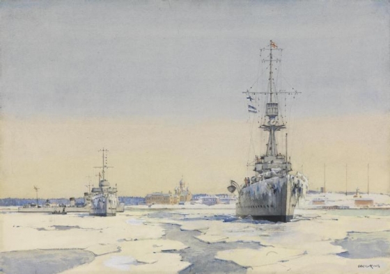 Libau Harbour, January-February 1919  HMS Caledon and destroyers Wrestler and Valhalla. (Imperial War Museum UK)