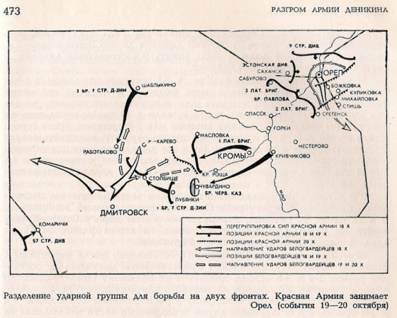 Разделение ударной группы для борьбы на двух фронтах. Красная Армия занимает Орёл (19-20 октября).
